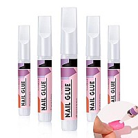 5 Pcs Nail Glue For Acrylic Fake Nails Nail Tips And Press On Nails, Glamermaid Nail Bond Brush On Nail Glue Long Lasting Professional Nail Art 007 Oz For Each Glue