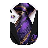 Hi-Tie Purple And Gold Mens Tie For Silk Wedding Party Necktie And Pocket Square Cufflinks Set