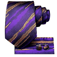 Hi-Tie Purple And Gold Mens Tie For Silk Wedding Party Necktie And Pocket Square Cufflinks Set