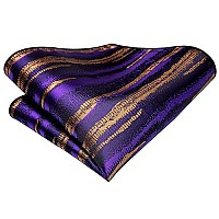 Hi-Tie Purple And Gold Mens Tie For Silk Wedding Party Necktie And Pocket Square Cufflinks Set