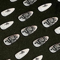 Imsohot Matte Long Press On Nails Almond Stiletto Snake Fake Nails Full Cover Black False Nails With Designs White Glue On Nails Acrylic Nails For Women