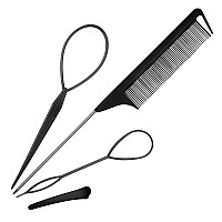 4 Pack Hair Loop Tool Set With 2 Pcs French Braid Tool Loop,1 Pcs Rat Tail Comb,1 Hair Clip, Hair Tail Tools For Hair Styling,Hair Braid Accessories Ponytail Maker(Black Set)