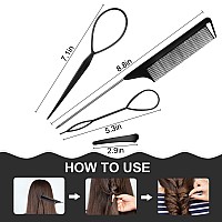 4 Pack Hair Loop Tool Set With 2 Pcs French Braid Tool Loop,1 Pcs Rat Tail Comb,1 Hair Clip, Hair Tail Tools For Hair Styling,Hair Braid Accessories Ponytail Maker(Black Set)