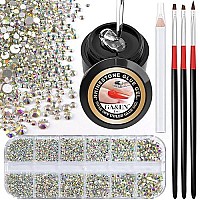 1Pc 8Ml Wipe-Off Nail Art Rhinestone Glue Gel Adhesive + 1 Box 2-5Mm Flat Back Round Glass Crystal Ab Rhinestones + 3Pcs Glue Brush + 1Pc Pickup Pencil