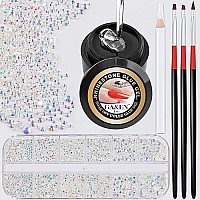 1Pc 8Ml Wipe-Off Nail Art Rhinestone Glue Gel Adhesive + 1 Box 2-5Mm Round Glass Transparent Ab Rhinestones + 3Pcs Glue Brush + 1Pc Pickup Pencil