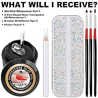 1Pc 8Ml Wipe-Off Nail Art Rhinestone Glue Gel Adhesive + 1 Box 2-5Mm Round Glass Transparent Ab Rhinestones + 3Pcs Glue Brush + 1Pc Pickup Pencil