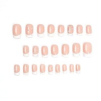 Foccna Square Press On Nails Medium, Pearl White Fake Nails Acrylic French False Nails, Artificial Glossy Nude Nails For Women And Girls- 24 Pcsa