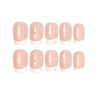 Foccna Square Press On Nails Medium, Pearl White Fake Nails Acrylic French False Nails, Artificial Glossy Nude Nails For Women And Girls- 24 Pcsa