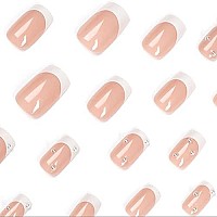 Foccna Square Press On Nails Medium, Pearl White Fake Nails Acrylic French False Nails, Artificial Glossy Nude Nails For Women And Girls- 24 Pcsa