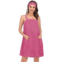 Rubehoow Oversize Terry Cloth Spa Wrap For Women Adjustable Enclosure With Facial Headband (3Xl,Rose Red)