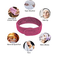 Rubehoow Oversize Terry Cloth Spa Wrap For Women Adjustable Enclosure With Facial Headband (3Xl,Rose Red)