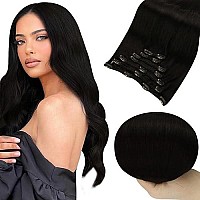 Full Shine Clip In Extensions Human Hair Jet Black 1 Natural Black Hair Extension Clip In Human Hair For Women 7Pcs 120 Grams Clip In Long Straight Extensions Silky Straight 22 Inch