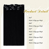 Full Shine Clip In Extensions Human Hair Jet Black 1 Natural Black Hair Extension Clip In Human Hair For Women 7Pcs 120 Grams Clip In Long Straight Extensions Silky Straight 22 Inch