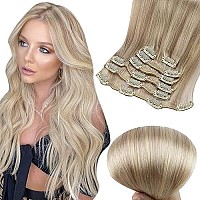 Full Shine Clip In Hair Extensions Real Human Hair Blonde Ash Blonde Mix Light Blonde 120 Grams Full Head Nordic Blonde Hair Extensions Clip Ins 7 Pcs Clip In Human Hair 16 Inch