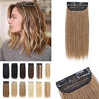 S-Noilite Hair Extensions For Short Hair Clip In Human Hair 1Pcs 2 Clips Clip In Hairpieces Remy Hair For Women With Thinning Hair Add Hair Volume 12G 8Inch-Light Brown