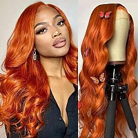 13X4 Orange Ginger Lace Front Wigs Human Hair Pre Plucked Body Wave Invisible Brazilian Colored Human Hair Wigs For Black Women Hd Lace Frontal Wigs Human Hair 150% Density (18 Inches)