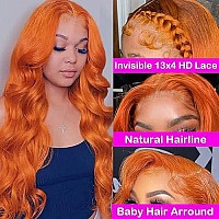 13X4 Orange Ginger Lace Front Wigs Human Hair Pre Plucked Body Wave Invisible Brazilian Colored Human Hair Wigs For Black Women Hd Lace Frontal Wigs Human Hair 150% Density (18 Inches)