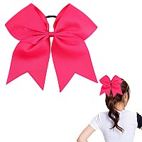 Oaoleer 8 Jumbo Large Cheer Bows Ponytail Holder Elastic Band Handmade Boutique Hair Accessories For Cheerleading Teen Girls College Women Sports (1Pcs, Rose Pink)