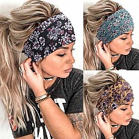 Aceorna Boho Headbands Wide Knot Hair Band Elastic Turban Head Band Stretch Leopard Twist Head Wraps Cloth Yoga Sweartband Fashion Hair Accessories For Women And Girls 3 Pcs (Set K)