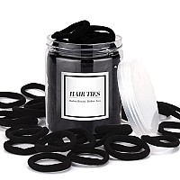 iFwevs 50PcS Black Hair Ties,cotton Seamless Ponytail Holders,No Damage Elastics Hair Bands for Thick Heavy &curly Hair