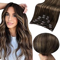 Full Shine Brown Hair Extension Clip In Human Hair Color Dark Brown To Ash Brown Mix Brown 7 Pcs 120 Grams Invisible Brown Ombre Clip In Extension For Women Double Weft Clip Ins Soft Hair 20 Inch