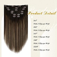 Full Shine Brown Hair Extension Clip In Human Hair Color Dark Brown To Ash Brown Mix Brown 7 Pcs 120 Grams Invisible Brown Ombre Clip In Extension For Women Double Weft Clip Ins Soft Hair 20 Inch