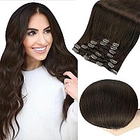 Dark Brown Clip In Extensions,Full Shine Real Human Hair Clip Ins 120 Grams Clip In Hair Extensions Brown Human Hair Remy Clip In Extensions 7 Pcs Hairpiece 16 Inch