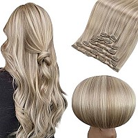 Full Shine 20 Inch Blonde Human Hair Extensions Clip Ins Ash Blonde Highlght Bleach Blonde Human Hair Clip In Extensionsreal 7 Pcs 120 Grams Clip In Hair Extensions For Women Soft Silky Hair