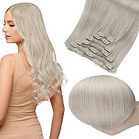 Full Shine 22 Inch Hair Extensions Real Human Hair Clip Ins 7 Pcs 120 Grams Invisible Ice Blonde Human Hair Clip In Extensions For Women Color White Blonde Human Hair Extension Clip Ins