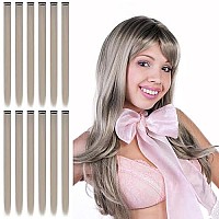 12 Pcs Colored Clip In Hair Extensions, Beahot 22 Inch Rainbow Long Straight Hairpieces Clip In Synthetic, Halloween Cosplay Dress Up Fashion Party Christmas New Year Gift For Women Kids Girls, Gray