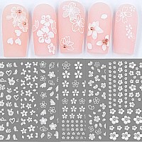 Transparent White Flower Nail Art Decal Stickers For Women Girls Fingernails Designs And Nail Decoration Self Adhesive Floret Nail Stickers For Nails Decor (Pack Of 6)