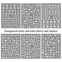 Transparent White Flower Nail Art Decal Stickers For Women Girls Fingernails Designs And Nail Decoration Self Adhesive Floret Nail Stickers For Nails Decor (Pack Of 6)