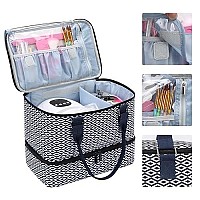 Gr69N Nail Polish Organizer Fits Nail Lamp And 40 Bottles Nail Polish (2Ml-15Ml)-Double Layer Nail Polish Storage Bag With Tons Of Storage For Nail Supplies (Patented-Bag Only)-Navy Multi