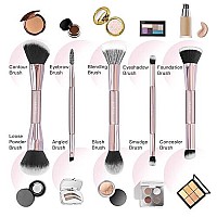 Beasofee Makeup Brushes, Duo End Synthetic Foundation Powder Concealers Eye Shadows Makeup Brush Set Foundation Powder 5Pcs(Rose Gold)