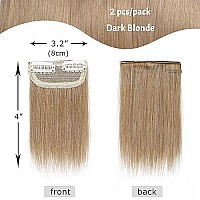 S-Noilite Clip In Hair Extensions For Short Hair 100% Real Human Hair 2Pcs 2 Clips Clip In Hairpieces For Women With Thinning Hair Add Hair Volume 16G 4Inch-Dark Blonde