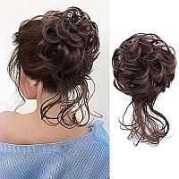 Messy Bun Hair Piece Tousled Updo Hair Buns Extension Elastic Hair Band Hair Pieces Curly Hair Bun Scrunchie For Women (Bronze Brown)