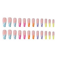 Qingge Press On Nails Long Coffin Fake Nails Blue Wave Glue On Nails Colorful Acrylic Nails Tips Summer Swirl Beach False Nails With Design Glossy Luxury Stick On Nails For Women 24Pcs