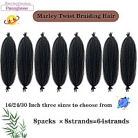 Marley Hair 24 Inch Springy Afro Twist Hair 8 Packs Afro Kinky Braiding Hair, Wrapping Hair For Soft Locs Synthetic Crochet Braids Hair Extension Natural Black For Black Women(24Inch,1B)