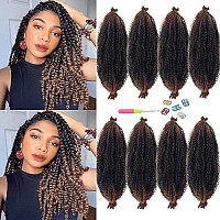 Springy Afro Twist Hair 16 Inch Pre-Separated Marley Twist Braiding 8 Packs Ombre Brown Kinky Marley Twist Hair For Spring Twist Crochet Braids Hair Extension(16Inch,T30)