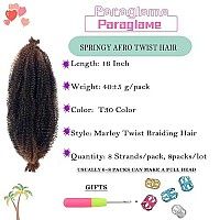 Springy Afro Twist Hair 16 Inch Pre-Separated Marley Twist Braiding 8 Packs Ombre Brown Kinky Marley Twist Hair For Spring Twist Crochet Braids Hair Extension(16Inch,T30)