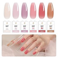 Gaoy Solid Gel Polish Palette, 6 Jelly Nude Pink Colors Uv Light Cure Cream Gel Nail Polish Kit With Nail Brush For Nail Art Diy At Home Or Travel