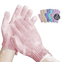 Mig4U Shower Scrub Gloves Exfoliating For Women And Men Medium To Heavy Bathing Remove Dead Skin Body Beauty Sponge Loofah Deep Cleansing Bulk 5 Pairs (5 Pairs, 5 Colors)