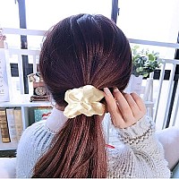 6 Pcs Satin Silk Hair Scrunchies Soft Hair Ties Fashion Hair Bands Hair Bow Ropes Hair Elastic Bracelet Ponytail Holders Hair Accessories For Women And Girls (45 Inch, Beige)