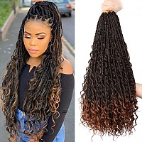 LMZIM 18 Inch 8 Packs Boho Box Braids crochet Hair Bohemian crochet Box Braids with curly Ends goddess Box Braids Synthetic crochet Hair for Black Women (18inch, T1B30)