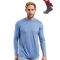 Merinotech Merino Wool Base Layer - Mens 100 Merino Wool Long Sleeve Thermal Shirts Lightweight Wool Hiking Socks (X-Large, 165 Deep Blue)