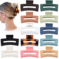 Sisiaipu 3.5 Inch Medium Hair Claw Clips 12 Pack Square Claw Clips For Thick And Thin Hair Rectangle Hair Clips For Women Matte Banana Jaw Clips Bulk Hair Accessories For Girls