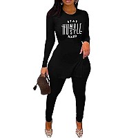 Mrskoala Womens Two Piece Outfits Fall Sets Sweatsuits Loungewear Workout Matching Tracksuit Black L