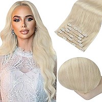 Full Shine Blonde Clip In Hair Extensions Human Hair Platinum Blonde Hair Clip In Extensions 7 Pcs 80 Grams Invisible Clip In Human Hair Blonde Human Hair Extension Clip Ins Remy Straight 12 Inch