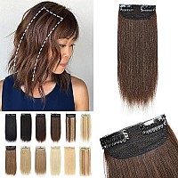 S-Noilite Clip In Hair Extensions For Short Hair 100% Real Human Hair 1Pcs 2 Clips Clip In Hairpieces For Women With Thinning Hair Add Hair Volume 15G 10Inch-Medium Brown