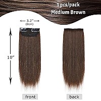 S-Noilite Clip In Hair Extensions For Short Hair 100% Real Human Hair 1Pcs 2 Clips Clip In Hairpieces For Women With Thinning Hair Add Hair Volume 15G 10Inch-Medium Brown